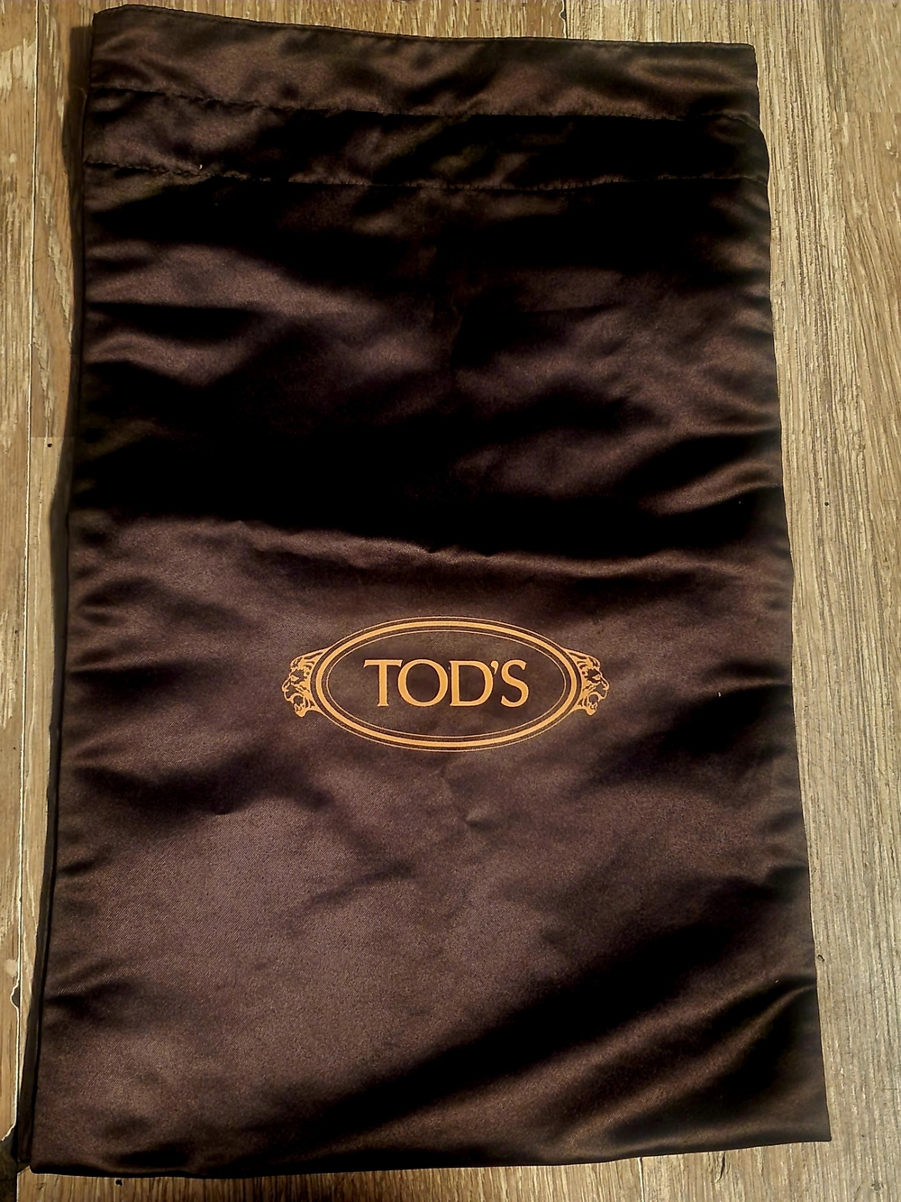 TOD'S Brown Satin Dust Bag with Orange Logo/ Lining